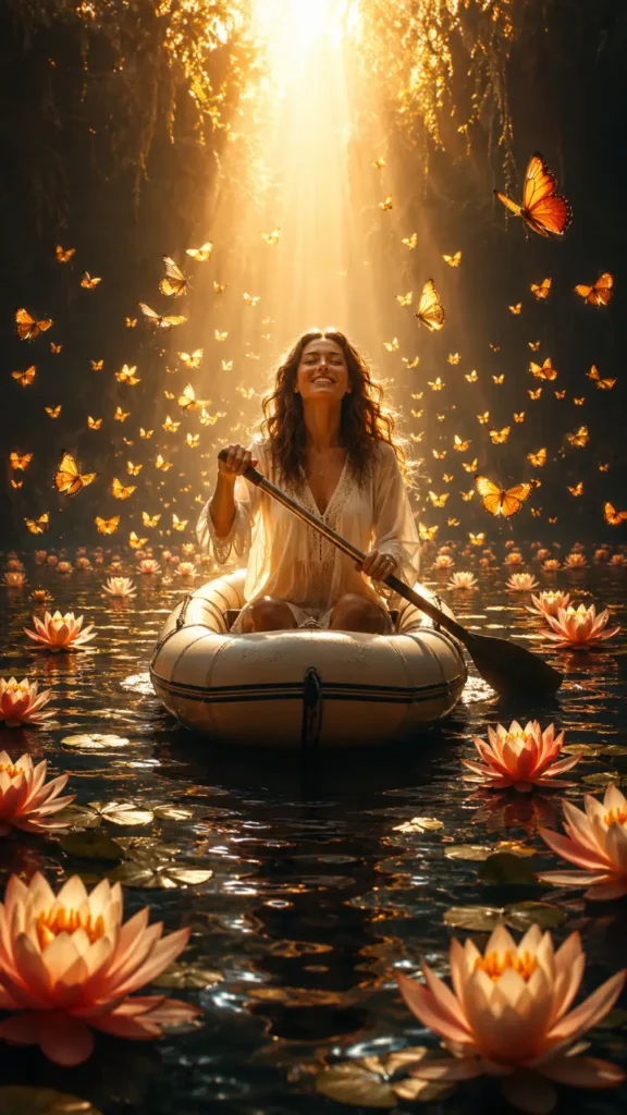 Pure Joy. Lady in boat.